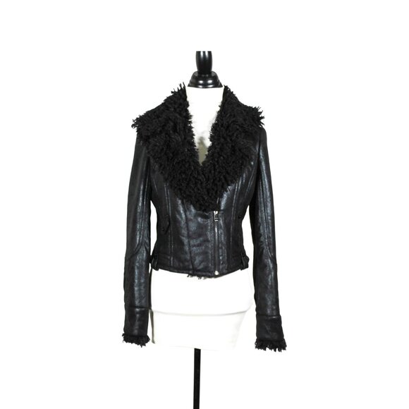 NWT 2014 Penny Lane Style Black Shag Moto Coat | Glam Rocker Goth Chic Jacket | - Picture 3 of 14
